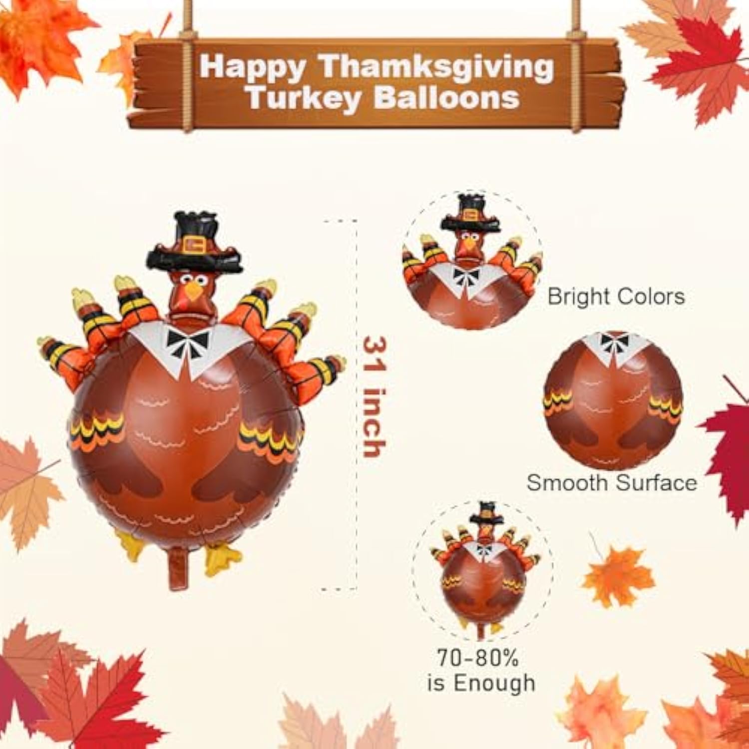 Thanksgiving Turkey Balloons 3Pcs Set for Harvest Festival Theme Party Decoration Decor