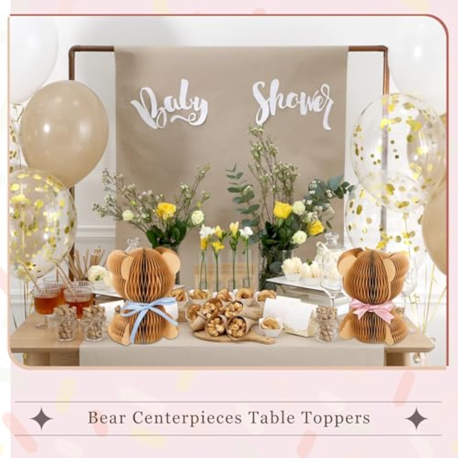 6 Pcs 3D Bear Honeycomb Centerpieces with Magnetic Closure for Baby Shower Party