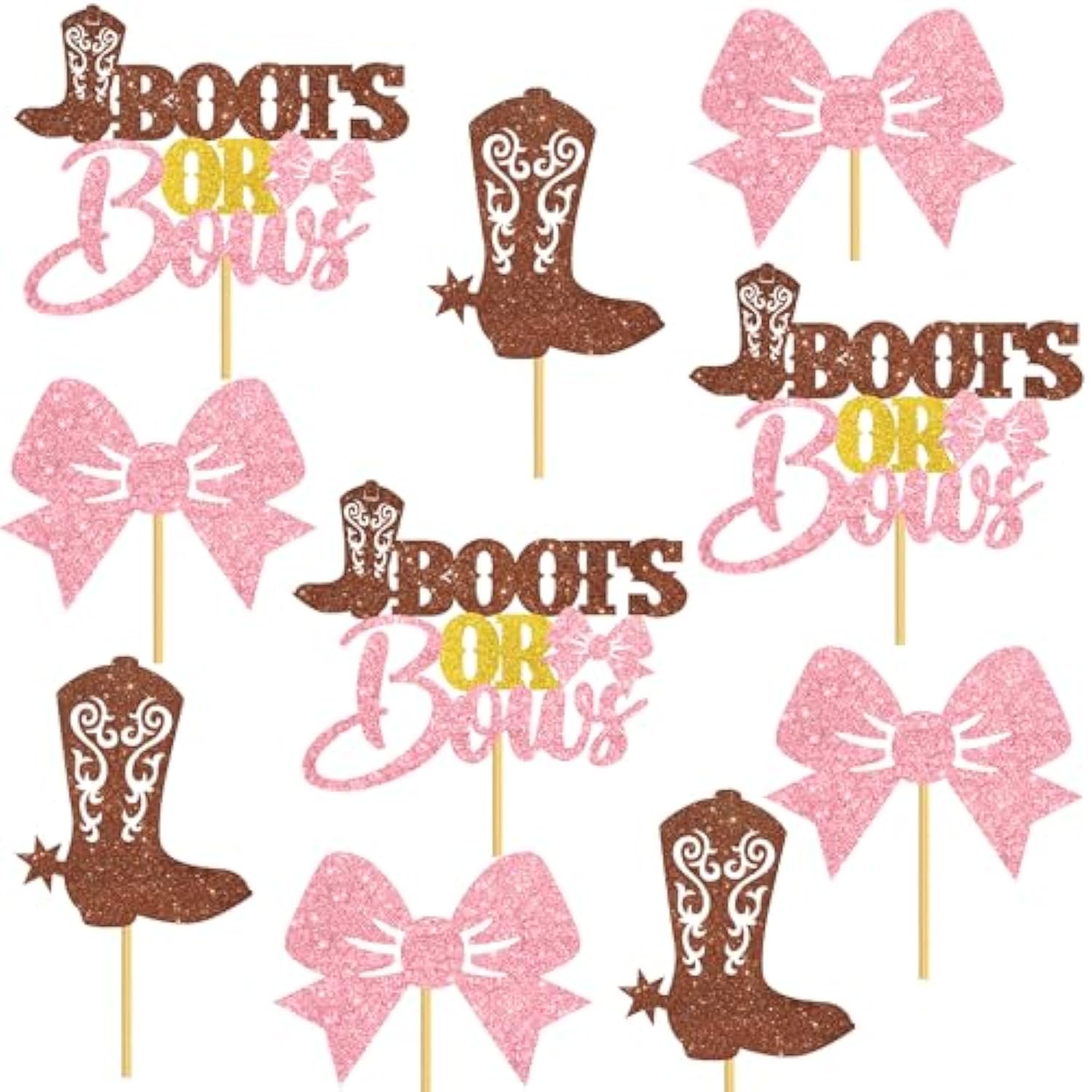 Boots Or Bows Gender Reveal Centerpiece Sticks Cowgirl Party Table Toppers 12Pcs Glitter Boots Or Bows Party Supplies For Western Themed Boy Or Girl Baby Shower Birthday Party Decor