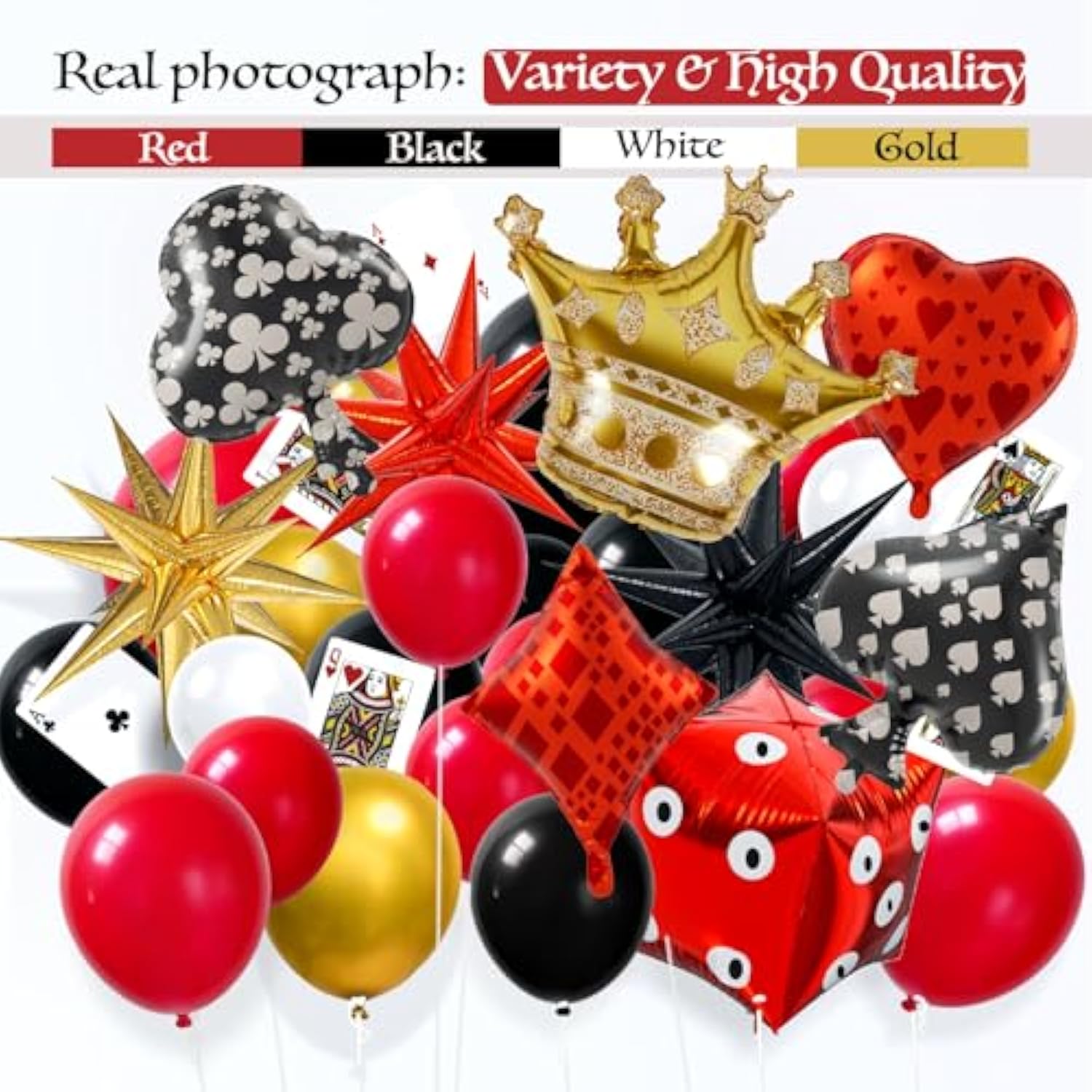 165Pcs Casino Balloon Arch Garland Kit, Red Black Gold Balloons With Star Crown Dice Poker Foil Balloons For Birthday Casino Night Las Vegas Casino Theme Party Decorations