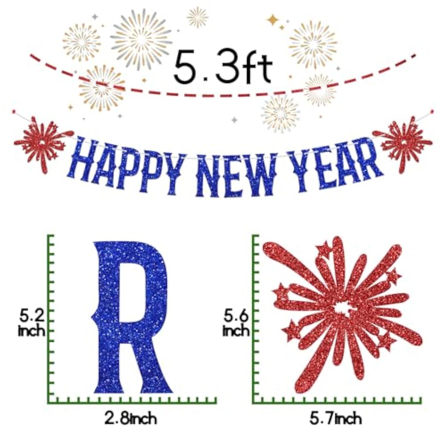 2025 Happy New Year Banner Red Blue Glitter Party Decorations