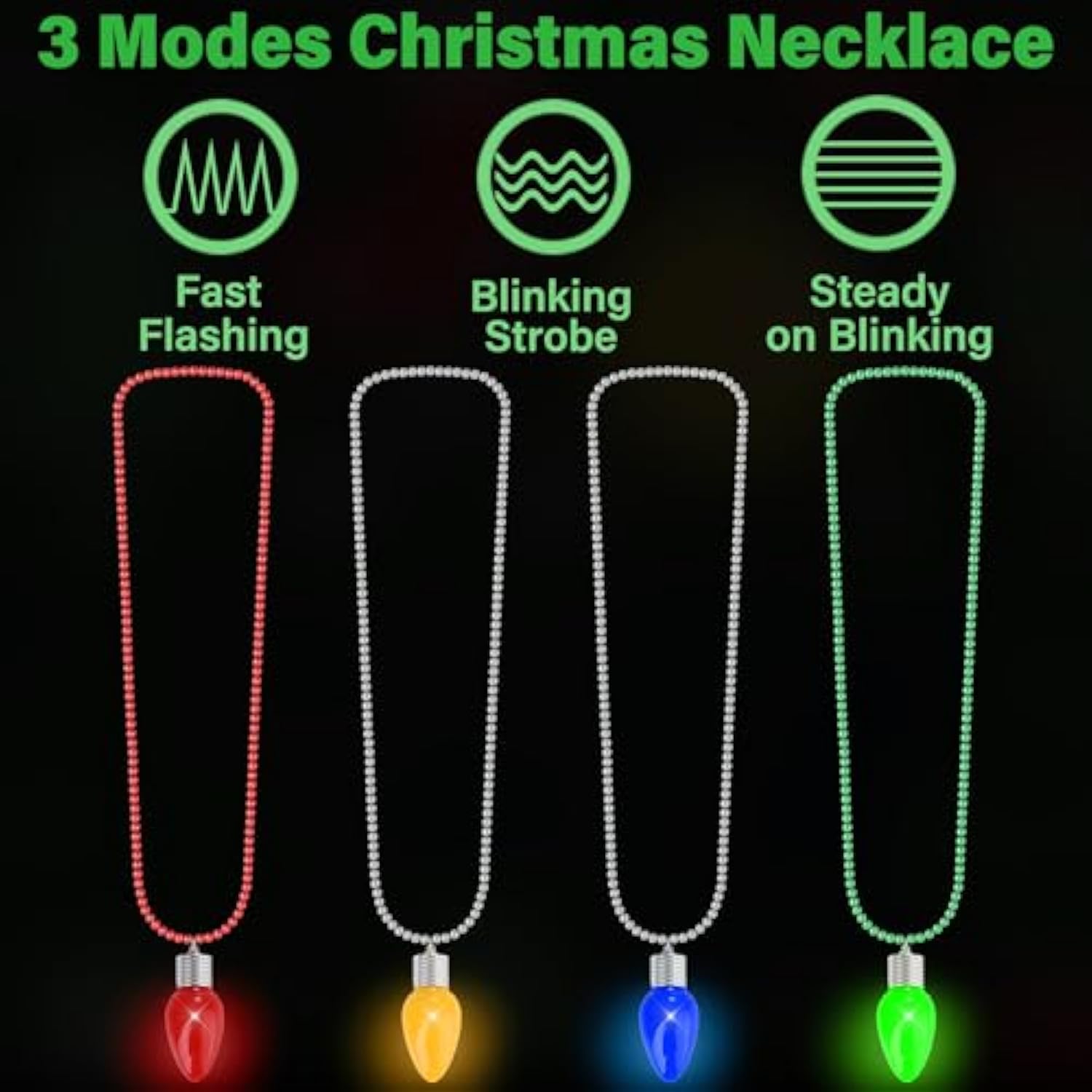36 Pcs Christmas Glow Bead Necklaces with Bulbs for Party Favors and Ugly Sweater Party