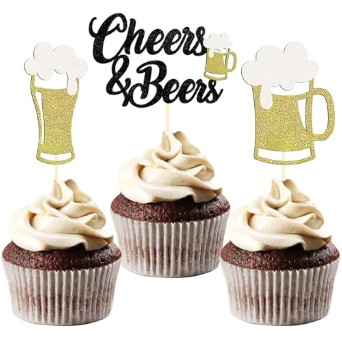 24 Pcs Glitter Cheers And Beers Cupcake Toppers Glitter Beer Mug Milk Bottle Cupcake Picks Decorations For Baby Shower Birthday Beer Themed Party Supplies (Cheers & Beers)