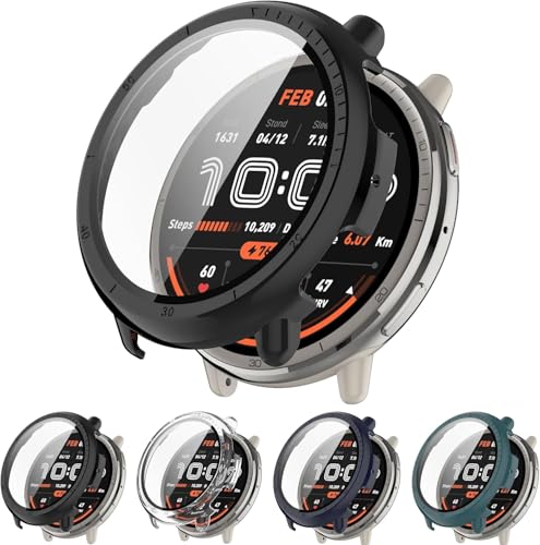 Active 2 Screen Protector Case Compatible with Amazfit Active 2 Smart Watch 44mm, Ultra-Thin Hard PC Protective Cover Slim for Tempered Glass for