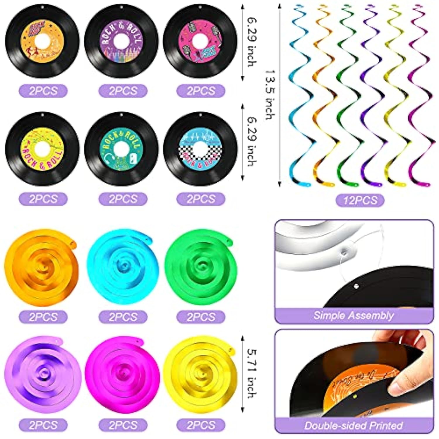 24 Pieces Musical Note Record Hanging Swirls Record And Music Wall Decor Sign With Hanging Swirls Ceiling Decorations For 50'S Theme Music Party Supplies Favors