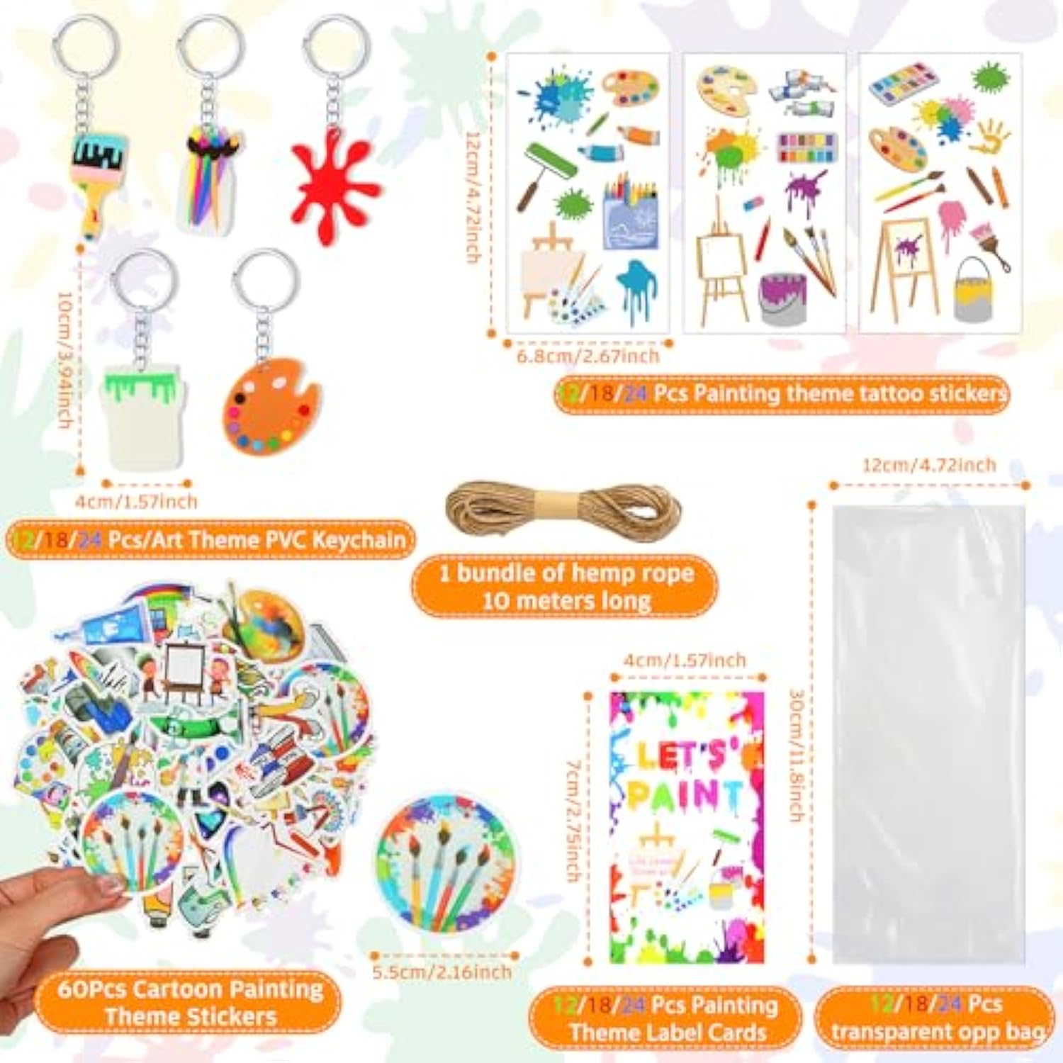 158 Pcs Paint Party Favors Include Mini Watercolor Paint Set Small Canvas With Easel Palette Brush Stickers Tattoo Sticker Keychain For Class Birthday Art Party (Classic Style)