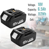 2 Pack 18V 6.5Ah Replacement Battery For Makita 18V Battery, Li-Ion Battery Replace For Makita 18V Battery Bl1815 Bl1820 Bl1825 Bl1830 Bl1835, Compatible With Makita 18V Cordless Power Tools