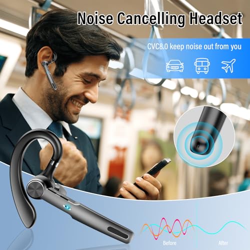 Bluetooth Headset, 2026 Wireless Bluetooth 5.3 Earpiece, 60Hrs Single-Ear Headset with Mute Button, Dual Noise Cancelling Mics, IP7 Waterproof Hands