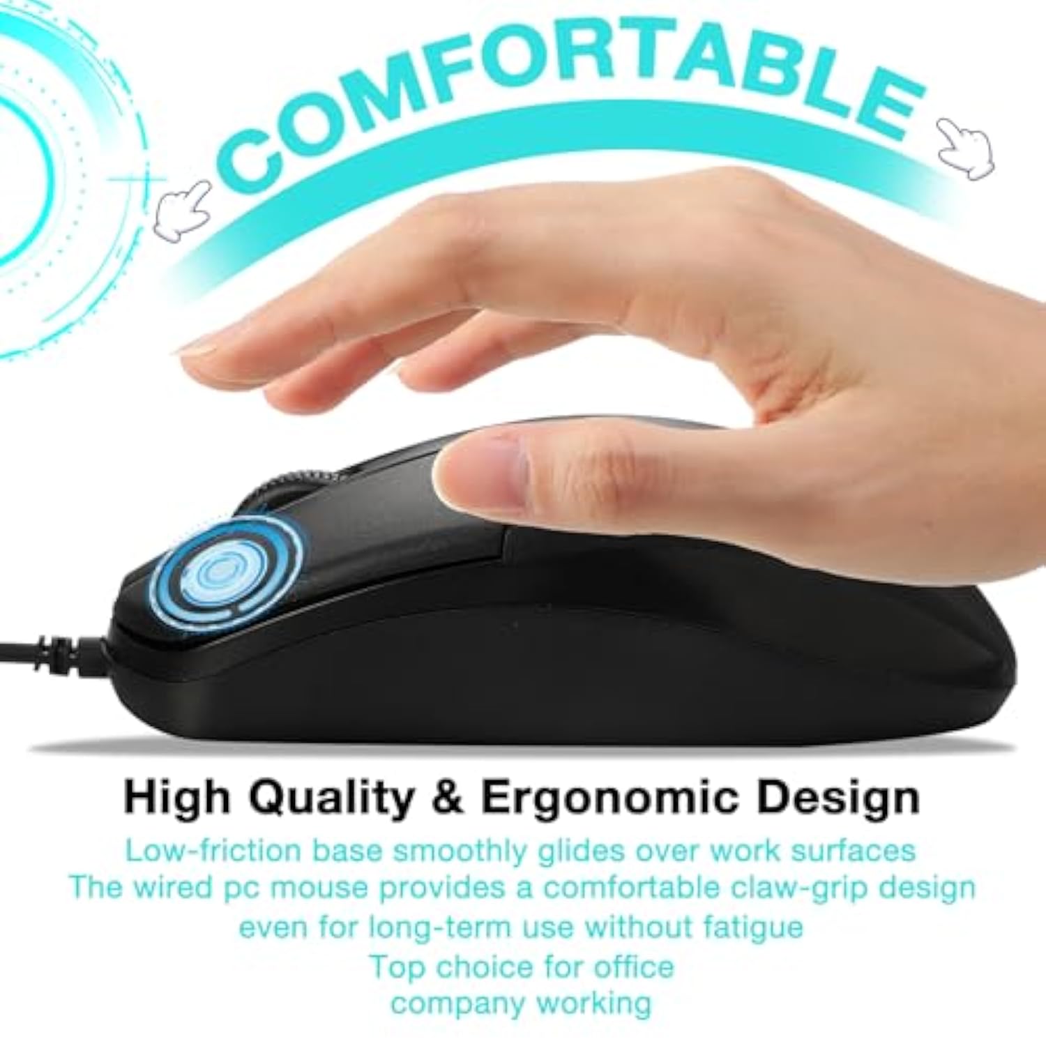 50 Pcs Black Wired Usb Computer Mouse Bulk 1000 Dpi 3 Button Corded Mouse With