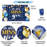 We Will Miss You Decorations Banner Backdrop, Blue Gold, Polyester, Going Away Party Decorations, Office Farewell, Graduation Parties, 6.1ft x 3.6ft with Backdrop and Ribbon