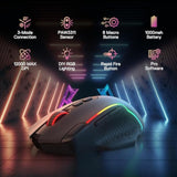 Redragon M810 MAX 3-Mode Wireless Gaming Mouse, 12000 DPI Wired/Wireless RGB Mouse w/Rapid Fire Key, 8 Macro Buttons, 188-Hour Reliable Power Capacity for PC/Mac/Laptop