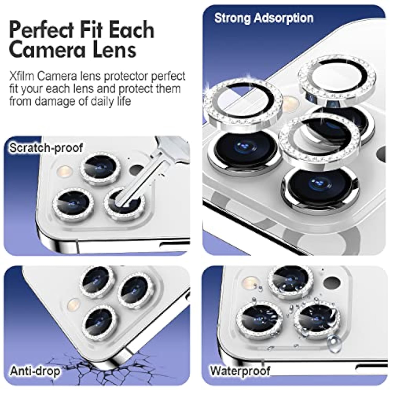 iPhone 14 Pro Max Camera Lens Protector Metal 9H Scratchproof Silver