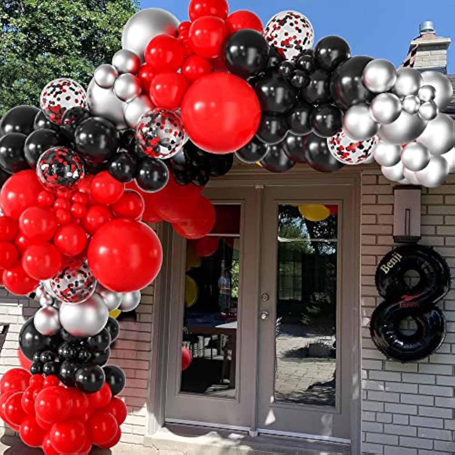 50 Pack Balloon Garland Kit - 12 Inch Black & Red Balloons, Confetti, Party Decor