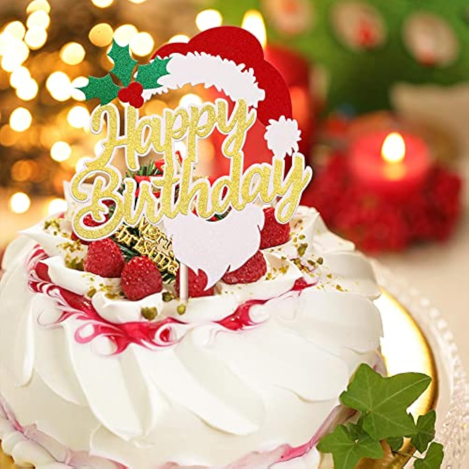 1 Pack Merry Christmas Happy Birthday Cake Topper Cupcake Picks For Christmas Birthday Baby Shower Cake Decorations Supplies Gold