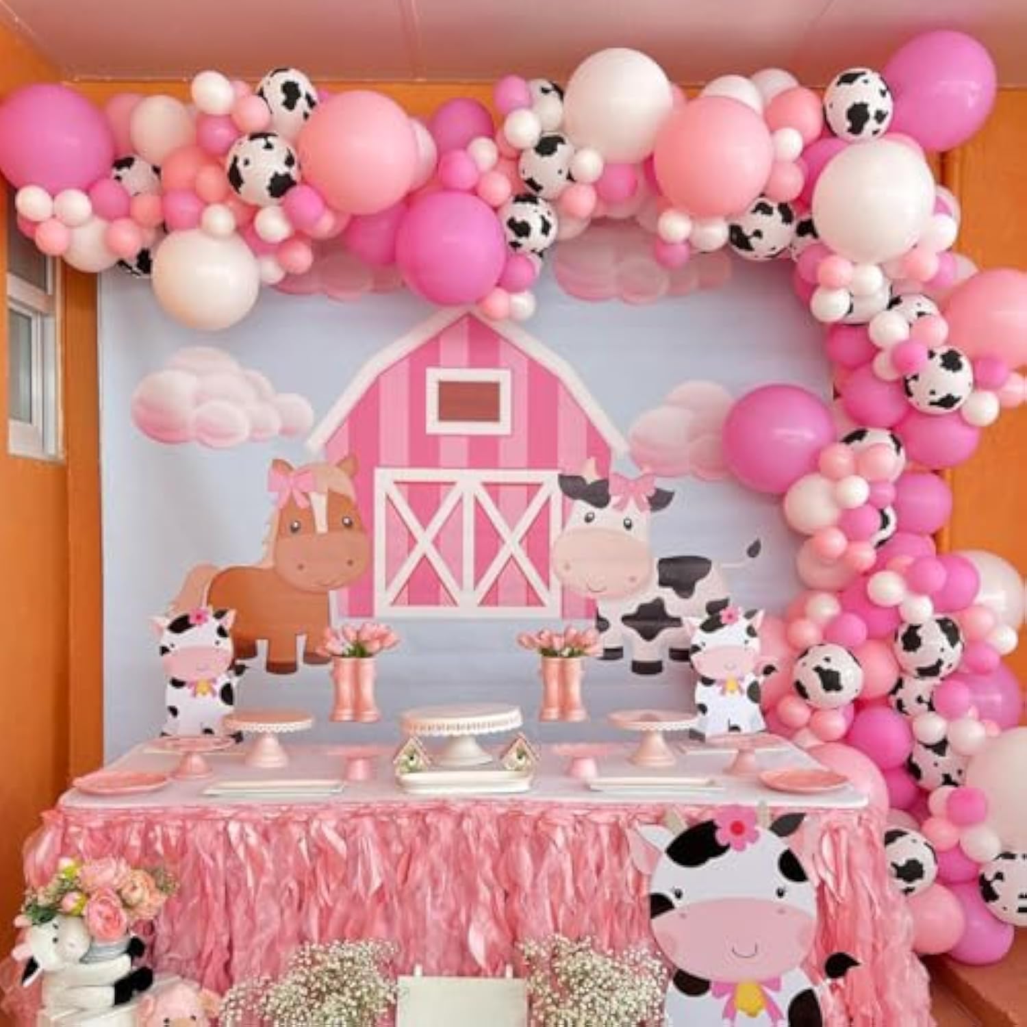 60PCS Cow Print & Pink Balloons – 12" Latex Balloons for Cowgirl, Farm, or Birthday Parties