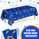 2 Pcs Blue With Gold Ring Print Plastic Tablecloth 108 X 54 Inches Disposable Rectangle Cartoon Tinsel Video Games Table Cover For Kids Boys Girls Toddler Birthday Baby Shower Party Supplies