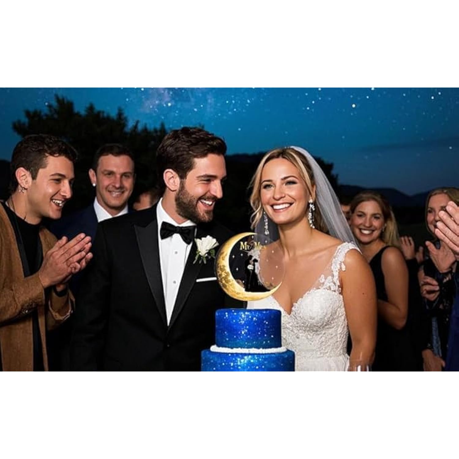 Mr And Mrs Wedding Cake Toppers - Moon-Shaped Acrylic Bride And Groom Just Married Bridal Shower Wedding Toppers For Cake?2D)
