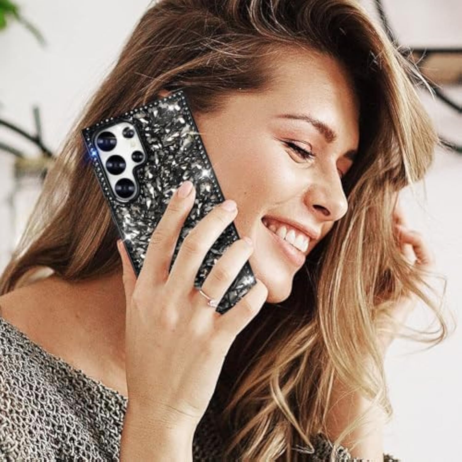 Compatible With Samsung Galaxy S25 Ultra Glitter Case 3D Glitter Sparkle Bling Case Crystal Rhinestone Diamond Bumper Clear Gems Cute Protective Girly Case For Galaxy S25 Ultra, Black