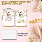 Puppy Dog Birthday Party Invitations, Doggy Birthday Invitation, Double-Sided Fill In Invites, It'S Time To Paw-Ty Birthday Party Decorations, 20 Cards With 20 Envelopes(D25)