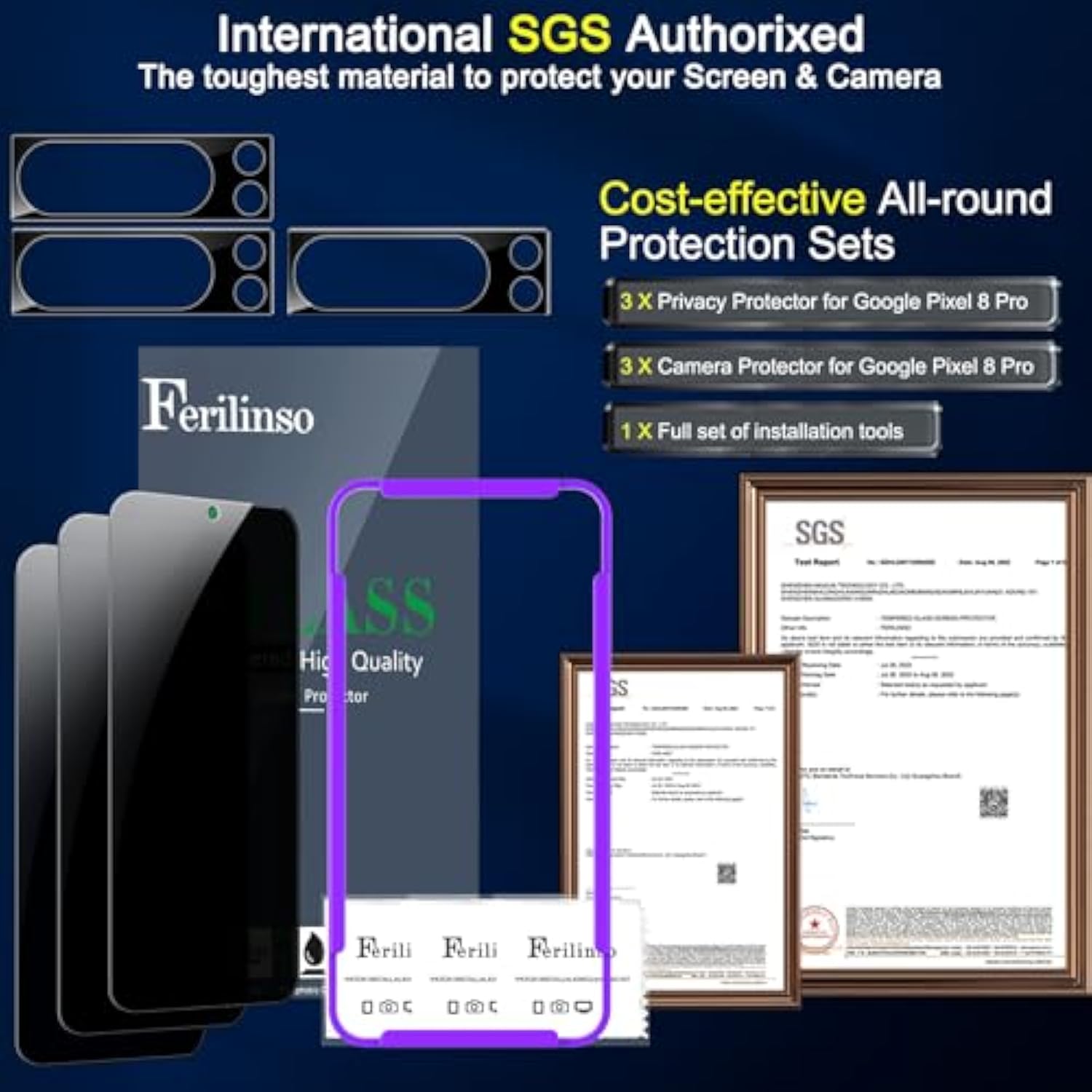 Google Pixel 8 Pro Privacy Screen Protector 3-Pack with Camera Lens Protector