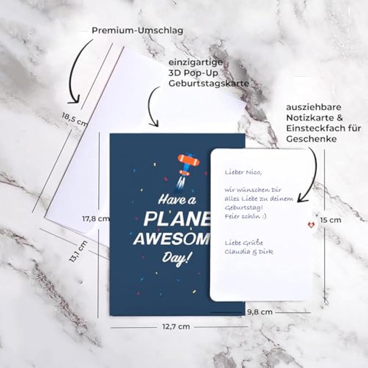 Happy Birthday Pop-Up Card For Her, Him, Girls, Boys - 3D Greeting Cards - Plane Awesome Day - 5" X 7" - Blank Notecard & Envelope Included