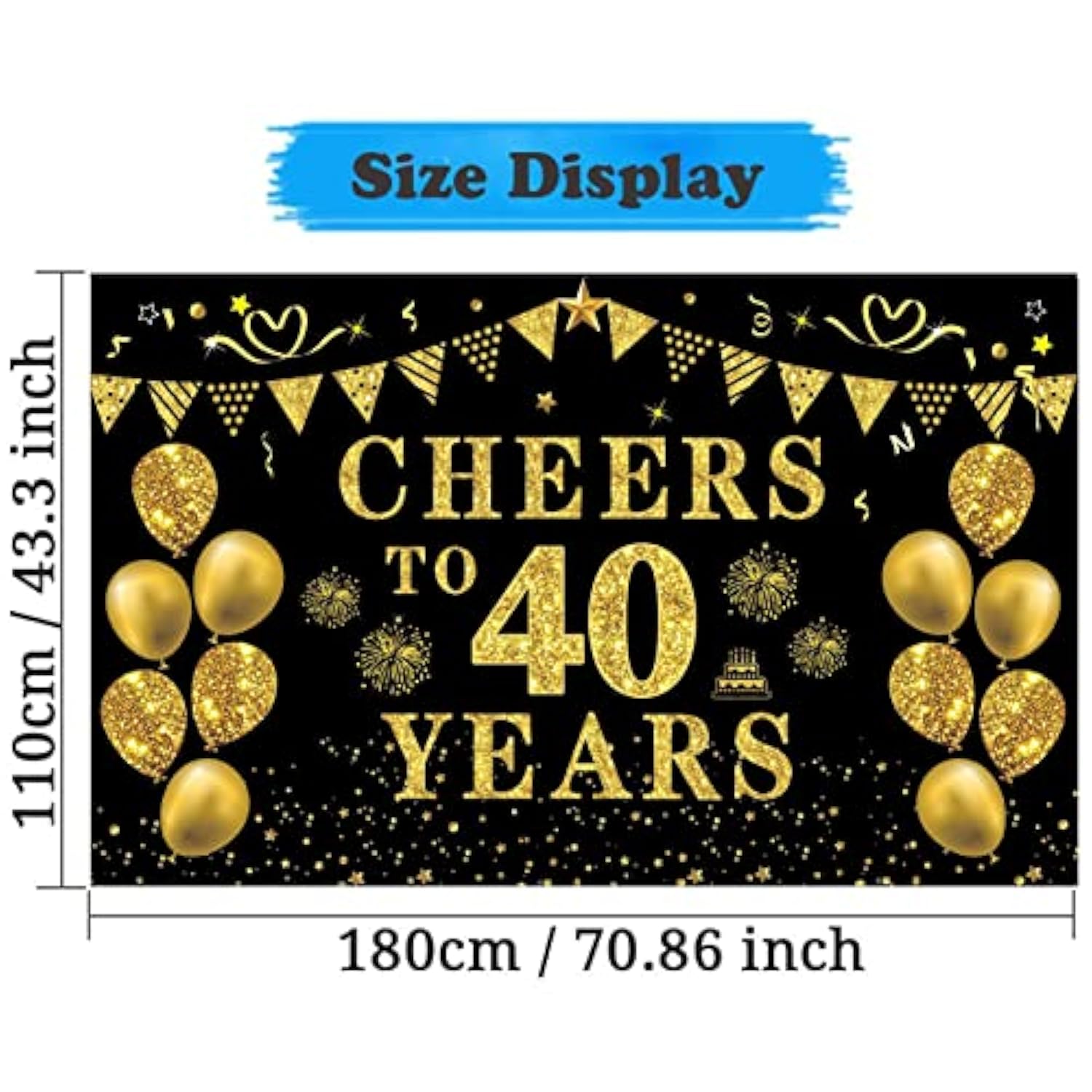 40Th Birthday Decorations For Women Men, Cheers To 40 Years Banner, Bl