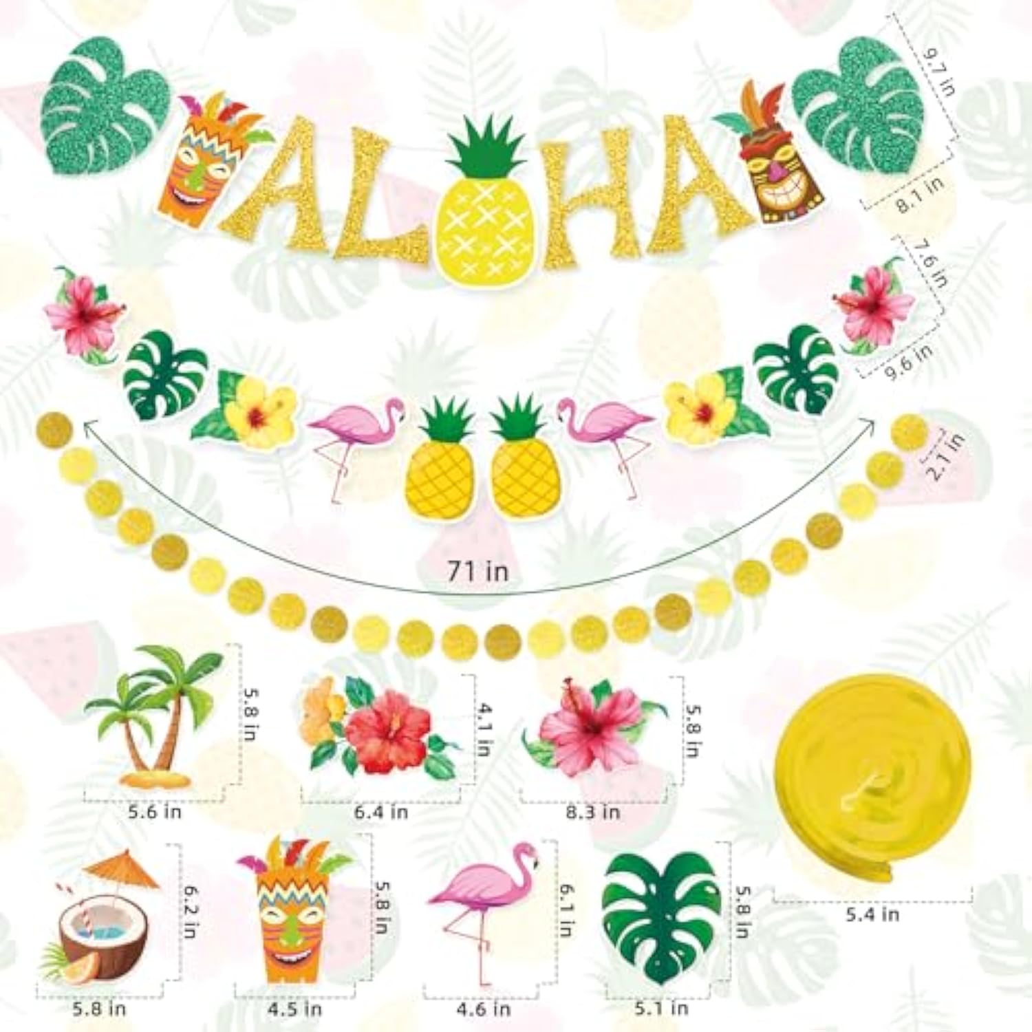 Pre-Strung Hawaiian Aloha Party Banner Decorations, Large Luau Tiki Tropical Party Decorations For Summer Beach Birthday Party Supplies