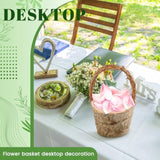 1 Pc Flower Girl Basket Retro Wooden Bark Style Small Baskets With Handles For Wedding Floral Decoration Wedding Flowers Candy Storage And Home Decoration