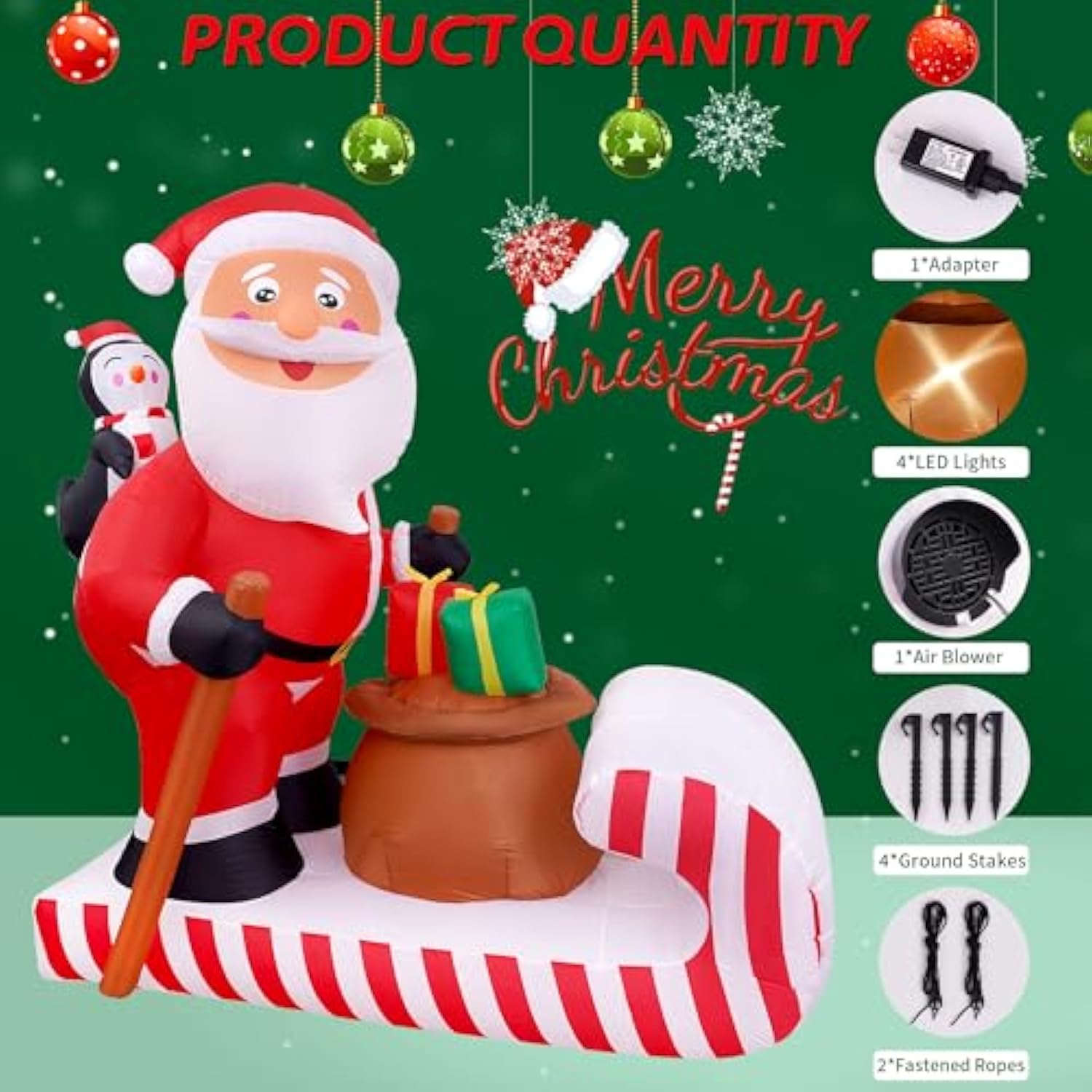6.5Ft Christmas Inflatable Santa Rides A Sledge Decoration, Blow Up Outdoor Yard Decor, Built-In Led Lights Holiday Infl