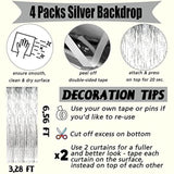4 Pack Silver Fringe Curtain Backdrop, 3.2Ft X 6.6Ft Metallic Tinsel Foil Fringe Streamers Background For Photo Booth Birthday Wedding Baby Shower Carnival Easter Mother’S Day Party Decorations