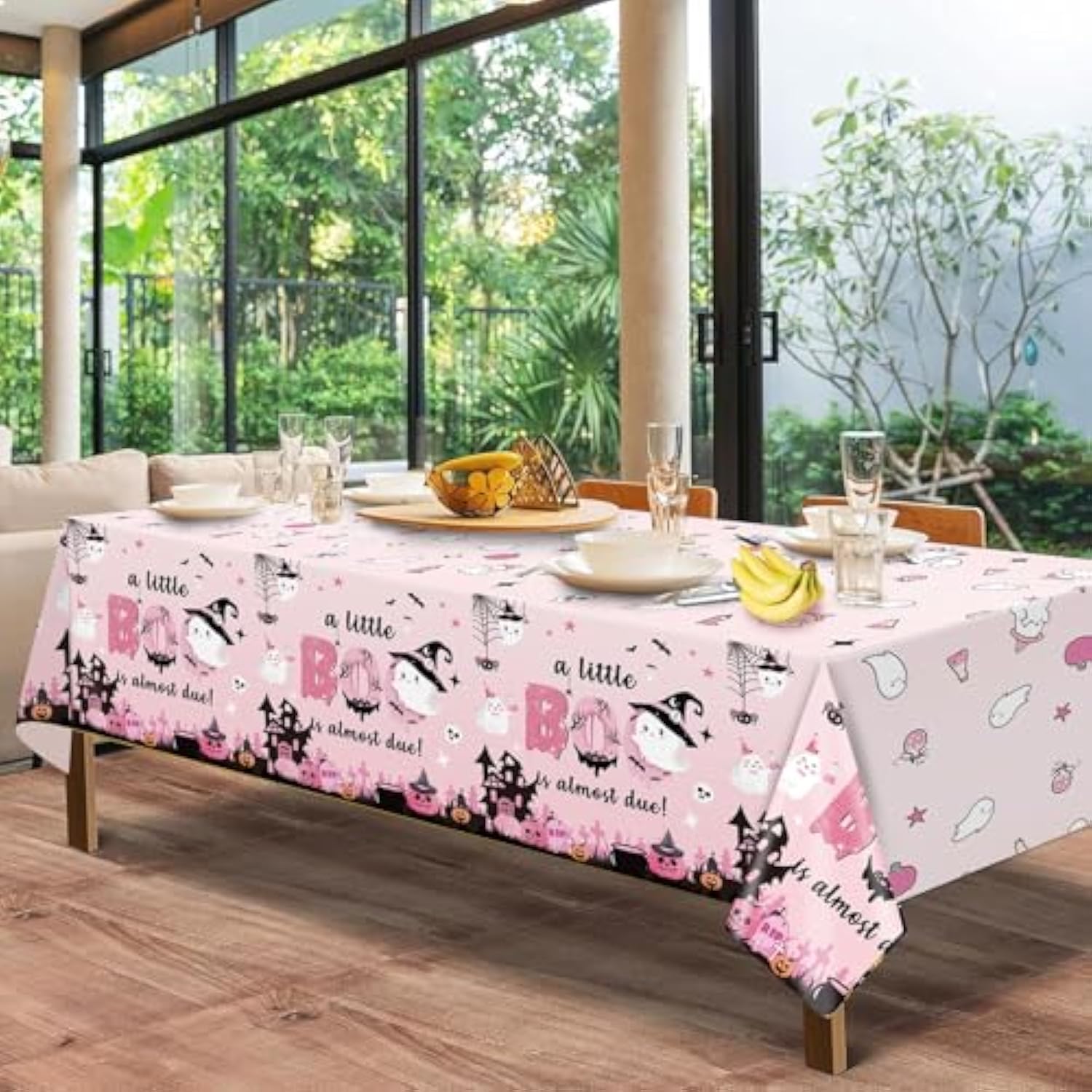 3Pcs A Little Boo Is Almost Due Decorations Pink Halloween Tablecloth Little Boo Baby Shower Decorations Girl For Halloween Baby Shower Decorations For Girl