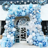 Snowflake Balloon Arch Garland Kit,Frozen Balloon Arch Kit With Blue Metallic Silver White Snowflake Balloons For Winter Wonderland Christmas Baby Shower Snow Princess Birthday Party Decorations