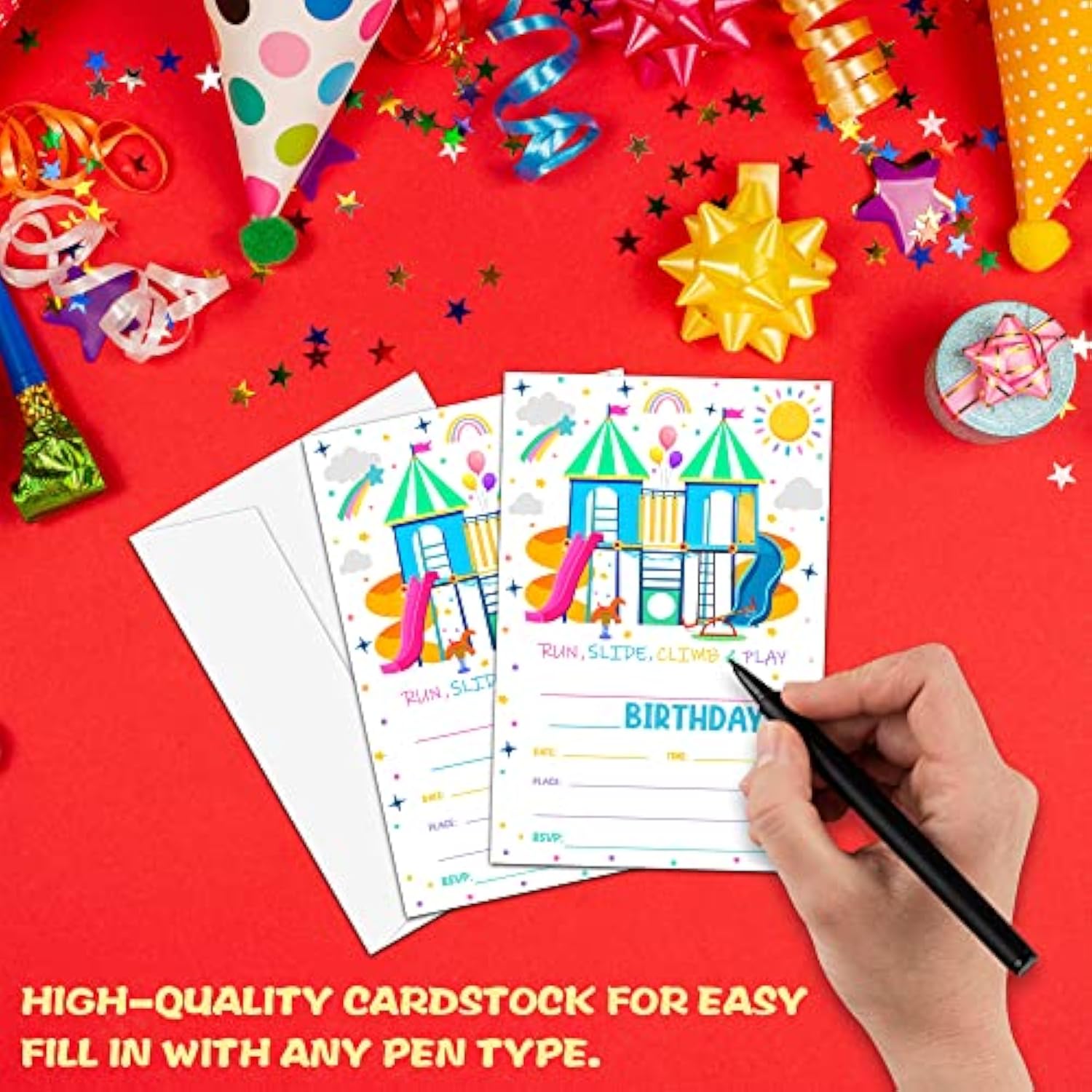 Playground Birthday Party Invitation, Park Themed Fill-In Invites For Teens Boys & Girls, 20 Invitations With Envelopes (4" X 6"), Kids Outdoor Party Favors Decorations And Supplies -51