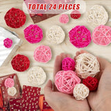 24Pcs Valentine'S Day Decorative Rattan Balls, Pink Red Grey Wicker Balls Decorations For Valentine'S Day Decor Centerpiece Diy Crafts Vase Bowl Orbs Filler Wedding Home Decor, 1.2"/2"/2.4"