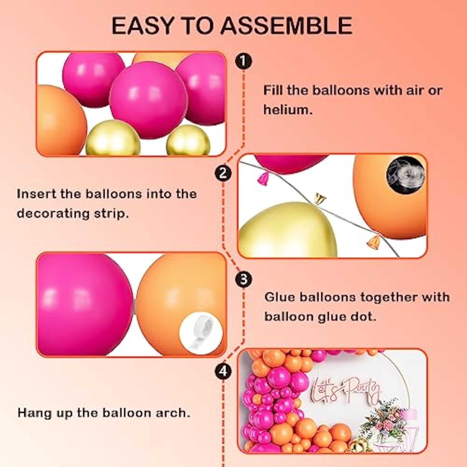 Hot Pink And Orange Balloon Arch Garland Kit-Metallic Gold Balloon 132Pcs For Princess Birthday,Engagement,Graduation,Hawaii,Baby Shower,Thanksgiving.