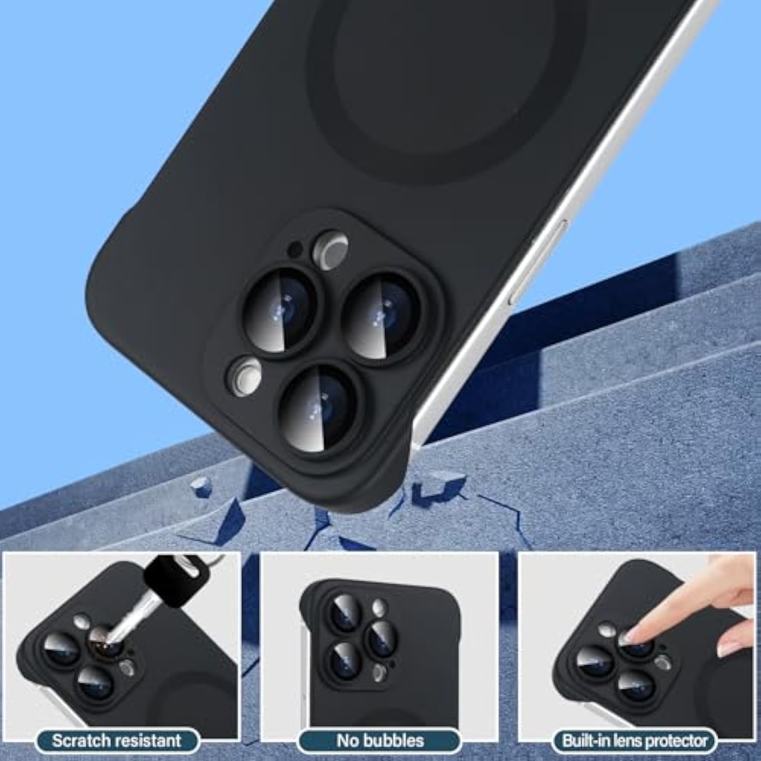 Omio Magnetic Slim Case For Iphone 15 Pro Max Compatible With Magsafe, Matte Pc Ultra-Thin Bumper Frameless Borderless Minimalist Design With Camera Lens Protector For Men Women, Black Titanium