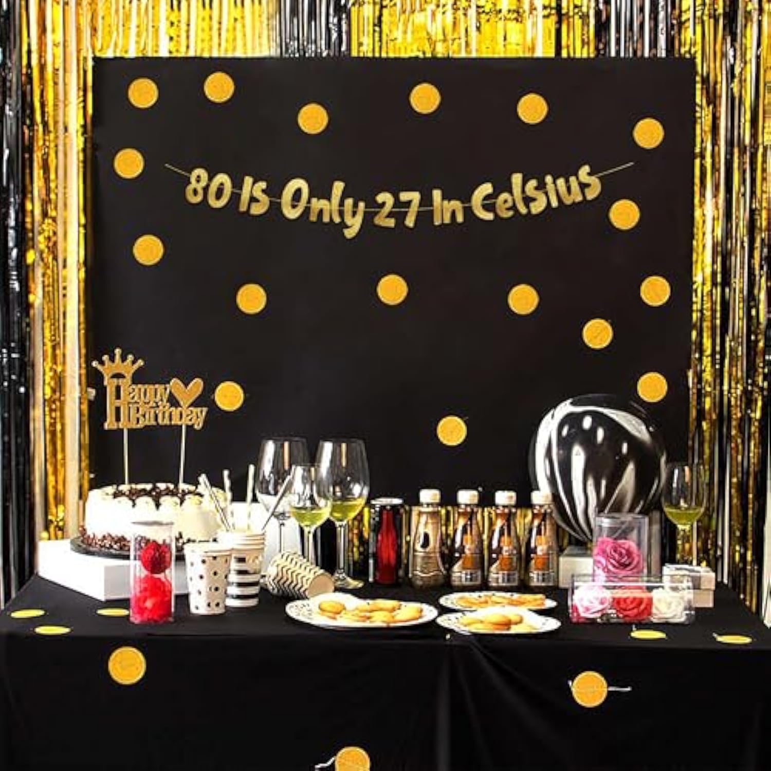 80 Is Only 27 In Celsius Gold Glitter Banner Happy 80Th Birthday Decorations