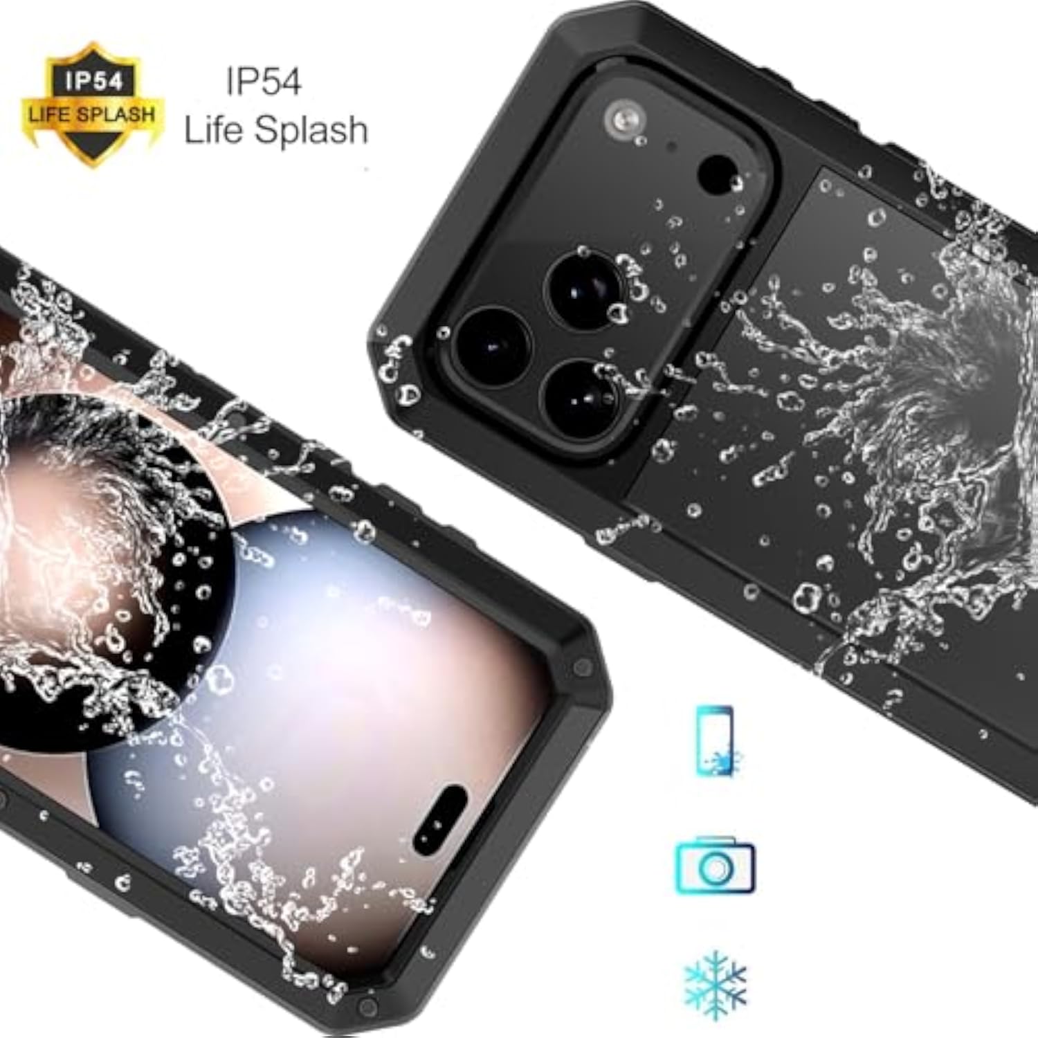 Heavy Duty Aluminum Alloy Metal Case with Silicone Screen Protector for iPhone 17 Pro Max - Black
