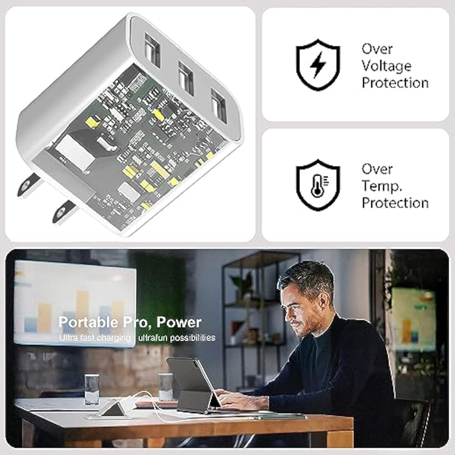 3-Port Usb Wall Charger, 3 Pack Compatible With Iphone 14/13/12/11 Pro Max, Mini, Se, Xr, Xs Max, Xs, X, 8 Plus, Ipad Pro, Air, Mini, Samsung Galaxy S5 S6 S7 Edge, Lg, Android And More
