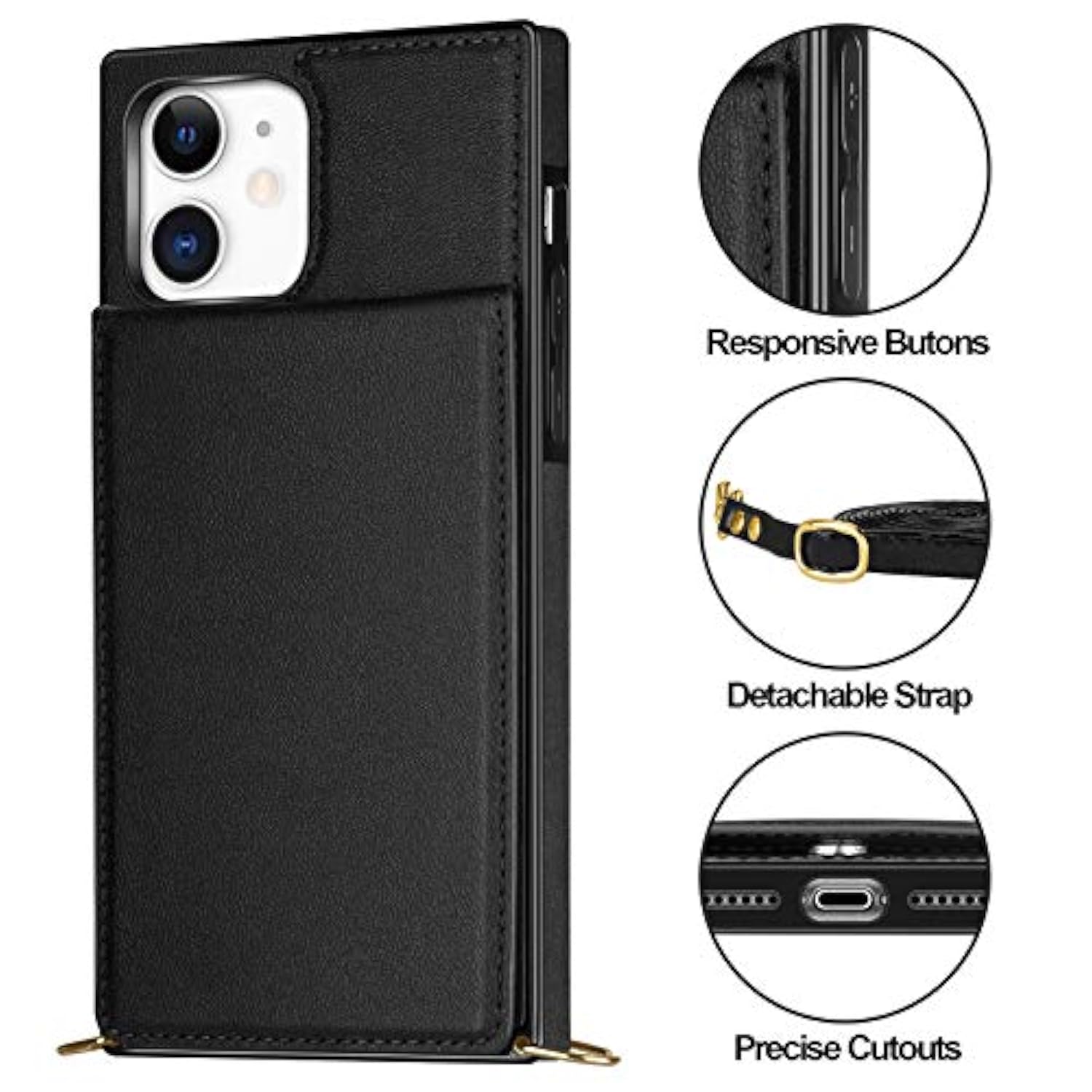 For Iphone 11 Case Wallet Card Holder Leather Pu Flip Cover Folio Lanyard Crossbody Strap Women Girl Magnetic Clasp Kickstand Heavy Duty Protective Bumper Armor For Iphone 11 Black