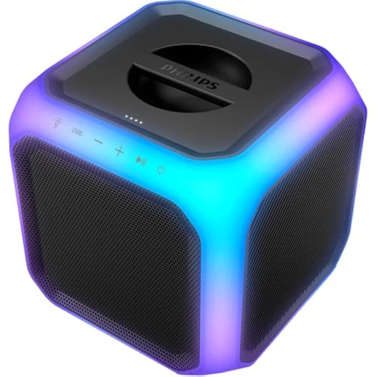 PHILIPS X7207 Bluetooth Party Cube Speaker with 360° Party Lights - Link up to 50 Speakers, Black