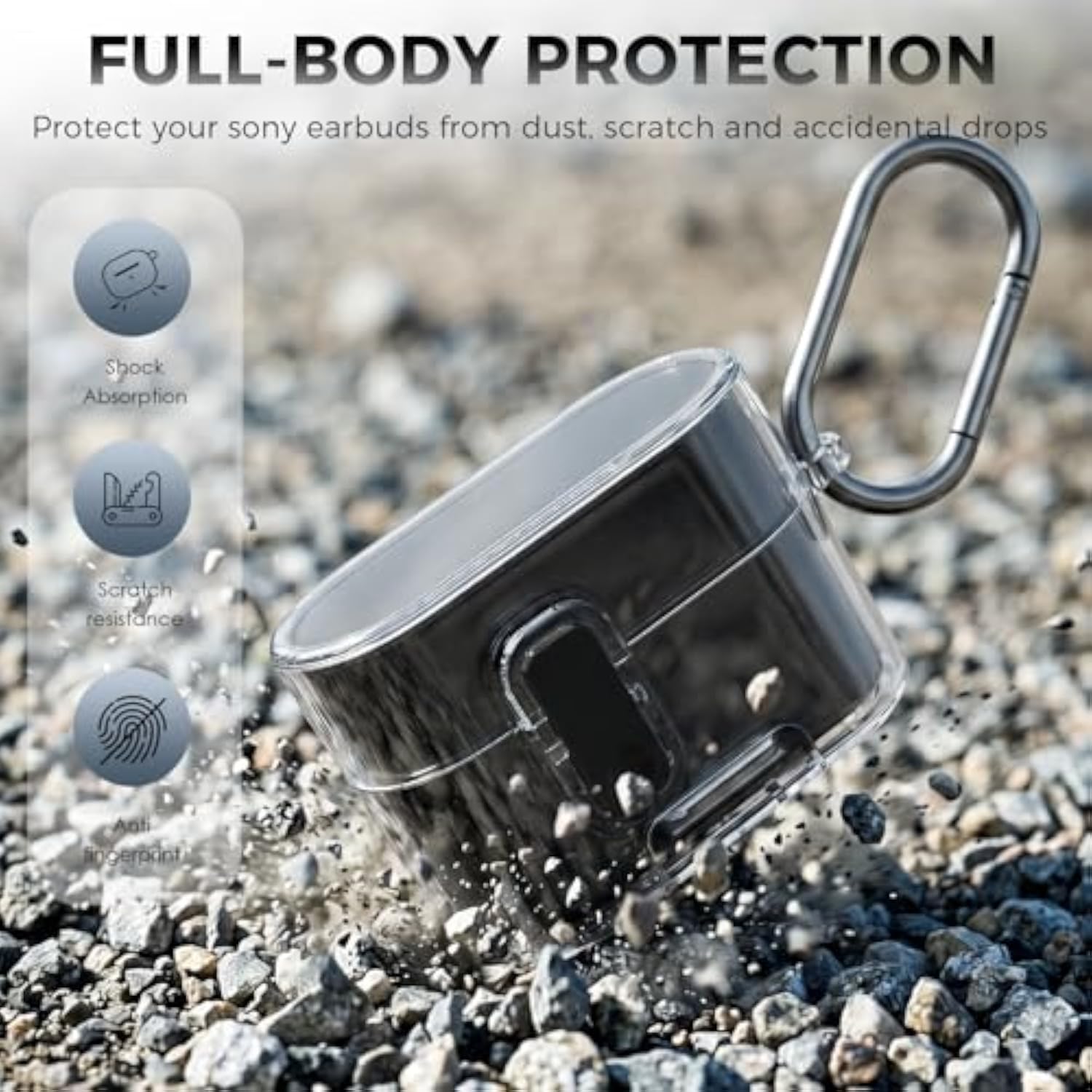 Sony WF-1000XM6 Clear Case with Secure Lock and Phone Stand, TPU Shell Protection
