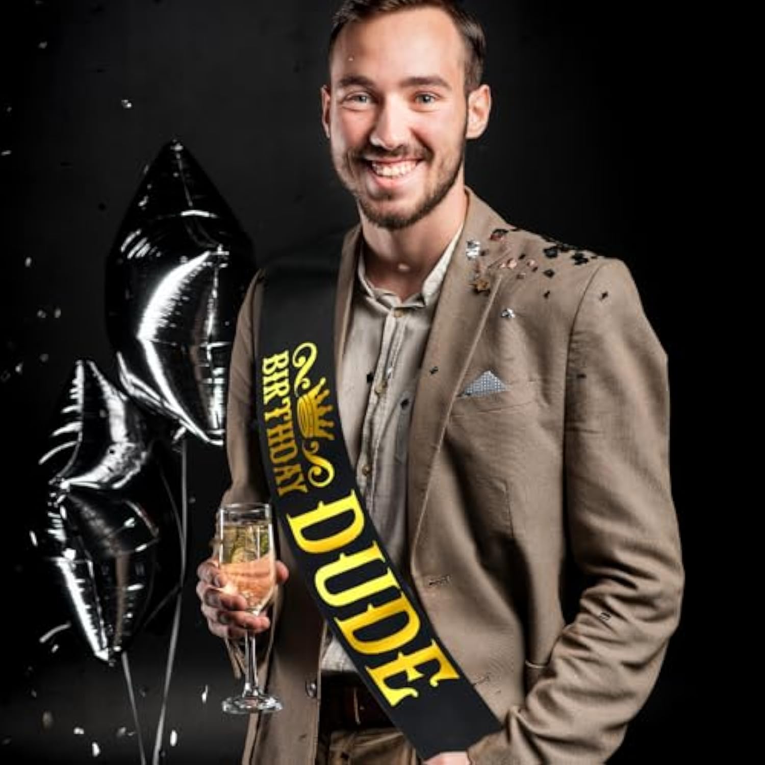 Birthday Dude Sash With Gold Foil, Black Funny Birthday Sash For Boys Or Men, Birthday Party Decorations And Supplies, Birthday Gifts For Husband, Boyfriend, Son, Brother(Black+Gold)