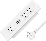 Recessed Power Strip USB C 20W Flush Mount Outlet 3 Outlets 3 USB 6FT Flat Cord White