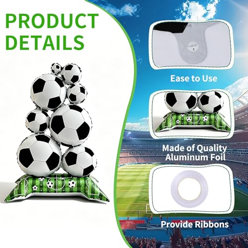 3PCS Giant Soccer Party Decorations – 59" Gold Champion Trophy & Self Standing Soccer Foil Balloons Set, Sports/Birthday Themed Supplies for Soccer Fans – 2026 World Cup Decor