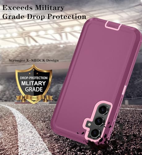 Phone Case For Samsung Galaxy A36 5G Case With Hd Screen Protector, Heavy Duty Shockproof & Dropproof 3-Layer Cover Phone Case For Galaxy A36,Wineredpink
