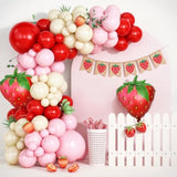 Strawberry Balloon Arch Garland Kit, Red And Pink Balloons With Strawberrys Foil Balloons For Girls First Birthday Berry Sweet Baby On The Way Baby Shower Strawberry Theme Party Decorations