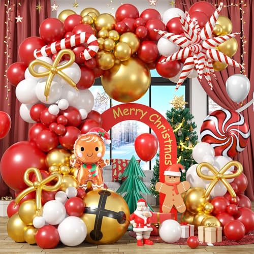 Christmas Balloon Arch 120 PC, Red Gold White for Xmas Party