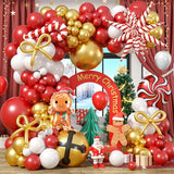 Christmas Balloon Arch 120 PC, Red Gold White for Xmas Party