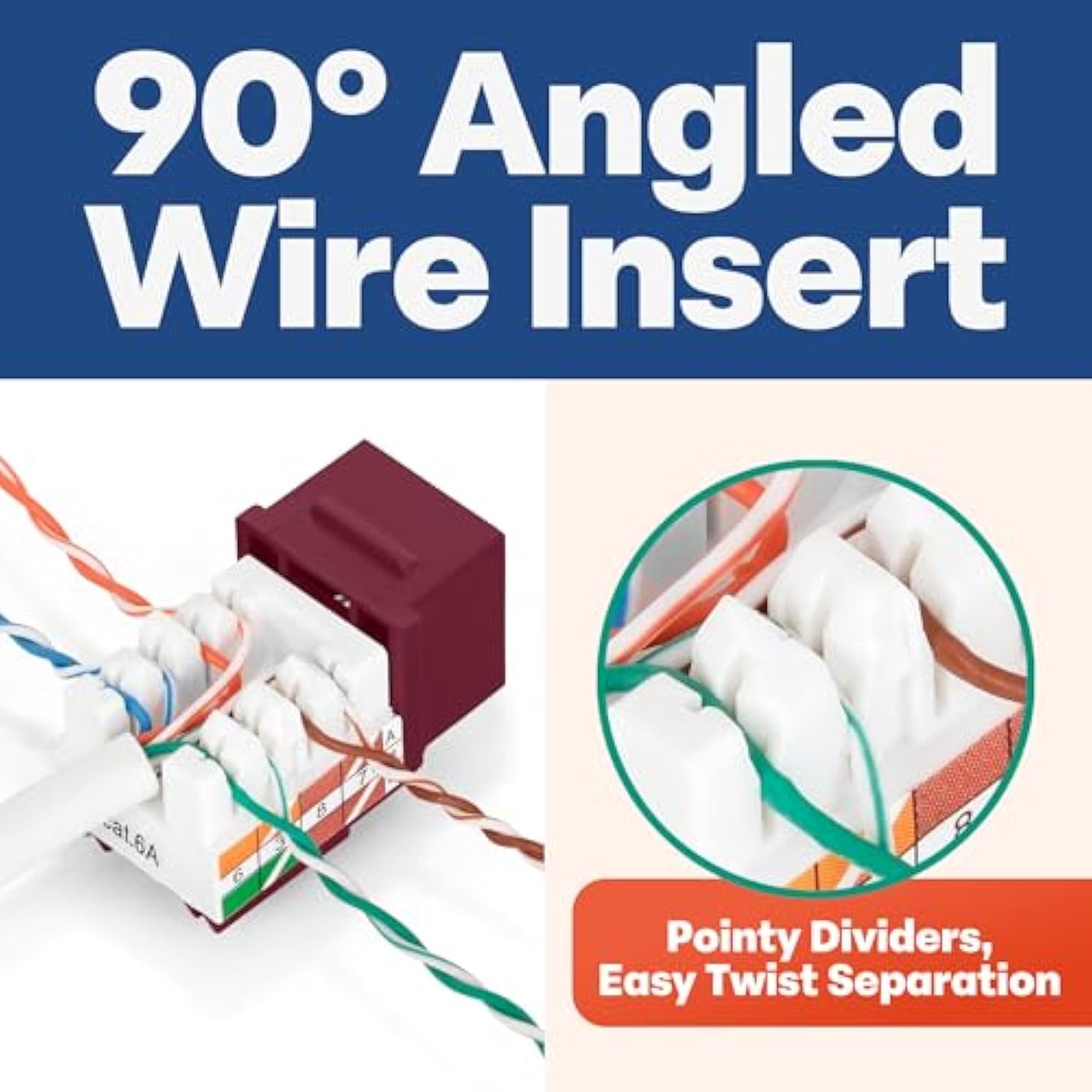 90° Angled Cat6/5E Keystone Jack In Red - Slim Profile Rj45 Ethernet Connector